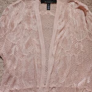 White House Black Market Pink Pointelle Fly Away Cardigan Sweater Women's Medium